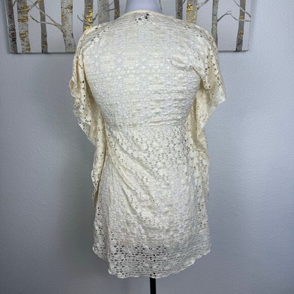 Elif for Jordan Taylor Floral Lace Knit Batwing Bathing Suit Cover Up Cream XS - Picture 4 of 6